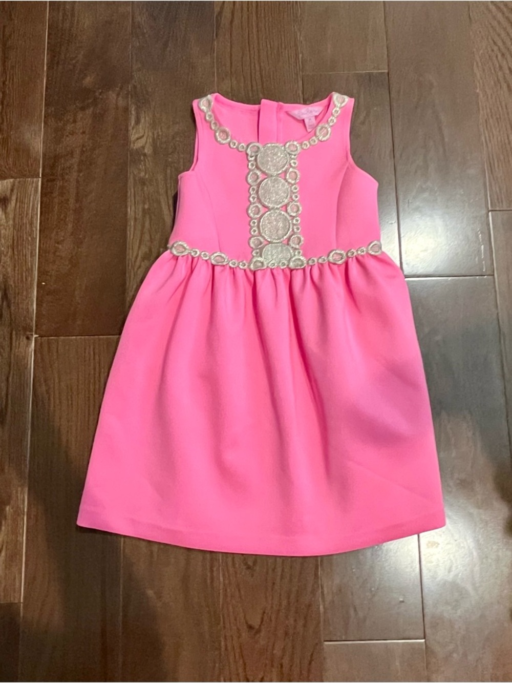 Lilly Pulitzer Girls' Bright Pink Sleeveless Baylee Party Dress with Gold Trim